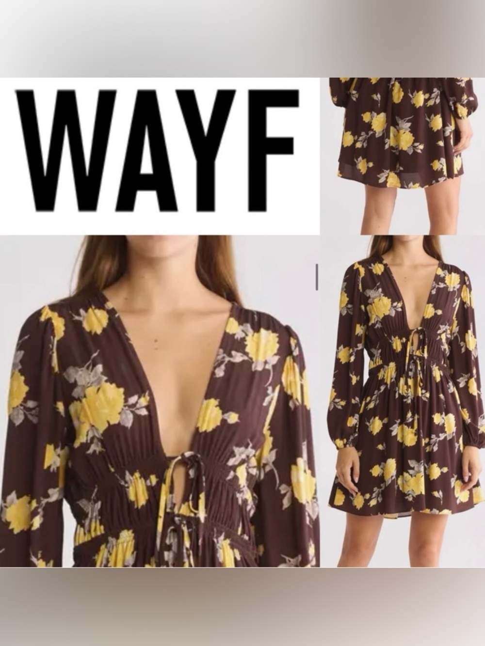 WAYF Ruched Long Sleeve Dress